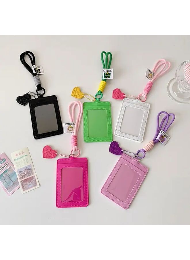 Black PU ID Card Holder With Transparent Window Detachable Strap And Heart Tag - Image 3